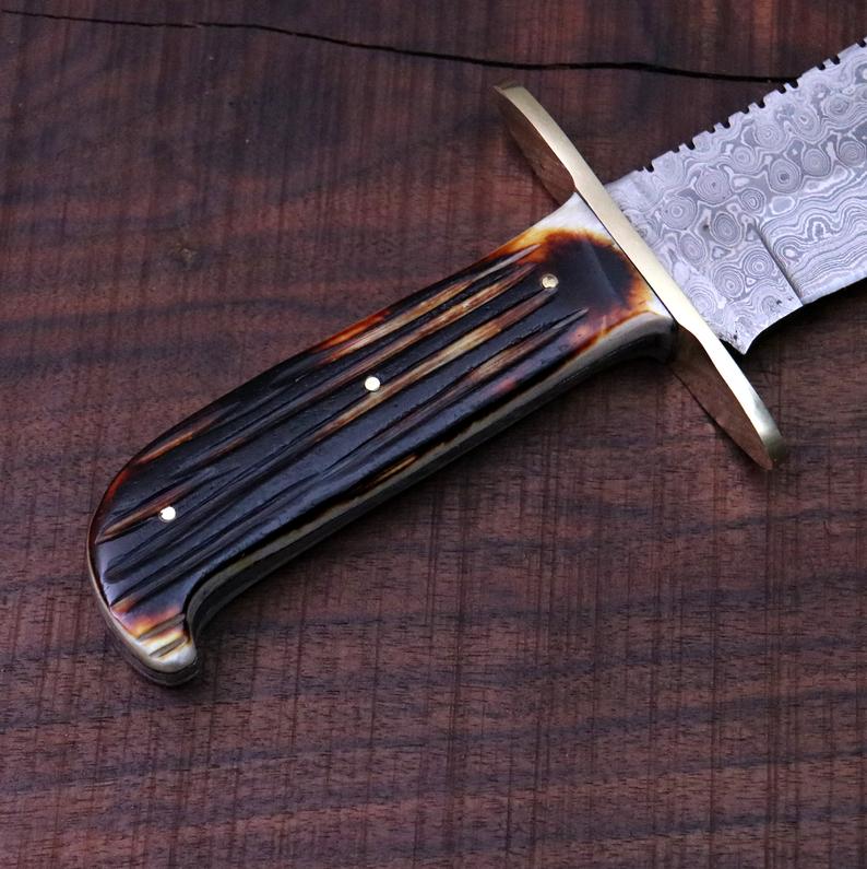 Western Bowie Knife – Handmade 15-Inch Damascus Steel with Bone Handle - Image 5