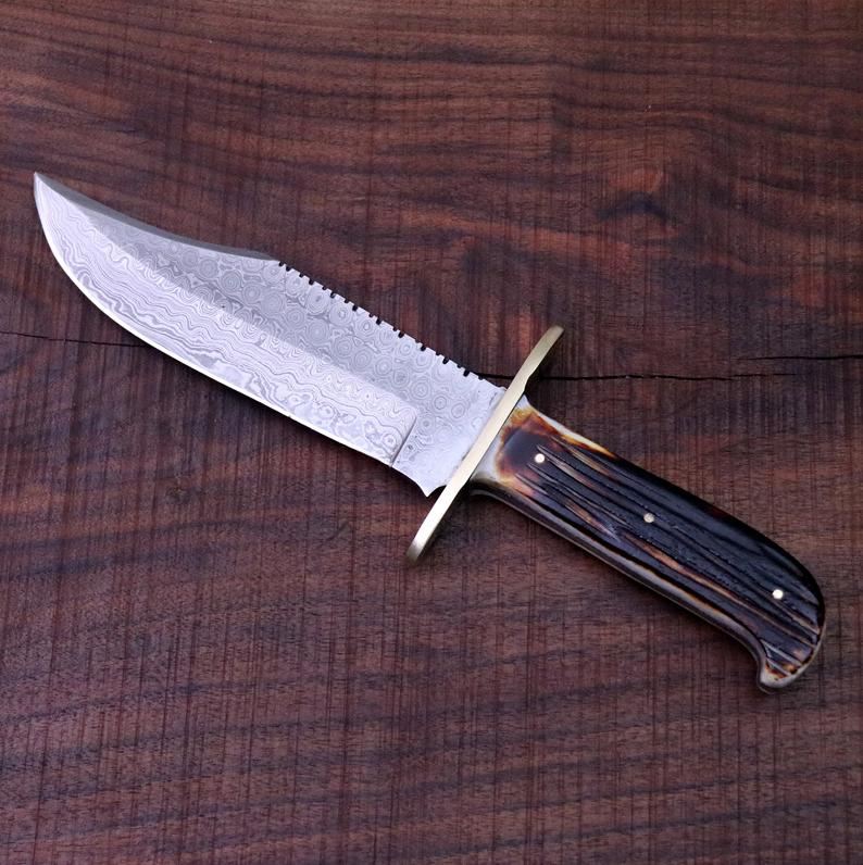 Western Bowie Knife – Handmade 15-Inch Damascus Steel with Bone Handle - Image 6
