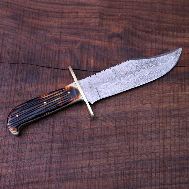 Western Bowie Knife – Handmade 15-Inch Damascus Steel with Bone Handle - Image 8