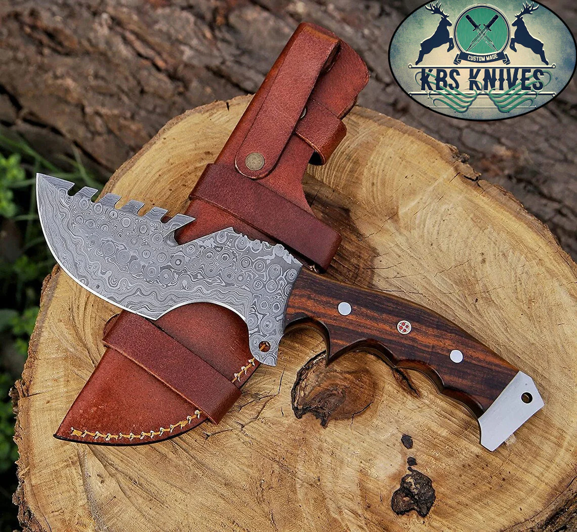 Weyland Tracker Knife – Handmade Damascus Survival Blade with Rosewood Handle - Image 3