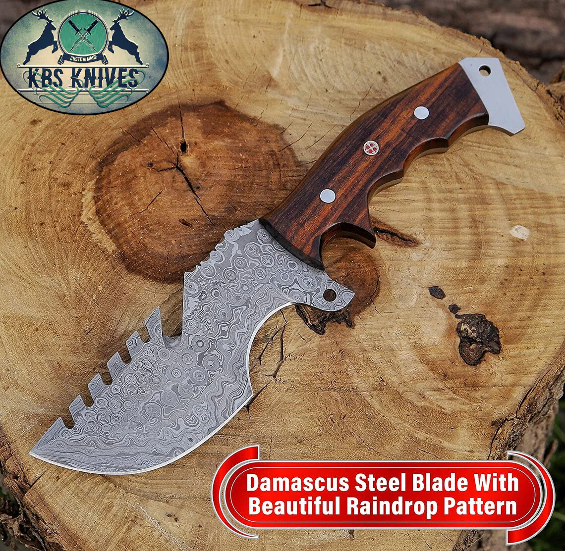 Weyland Tracker Knife – Handmade Damascus Survival Blade with Rosewood Handle - Image 4