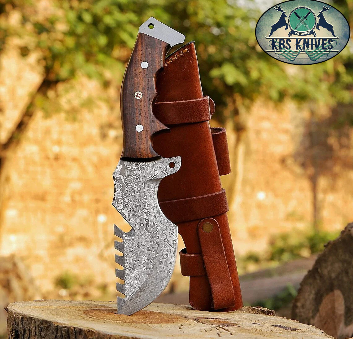 Weyland Tracker Knife – Handmade Damascus Survival Blade with Rosewood Handle - Image 5