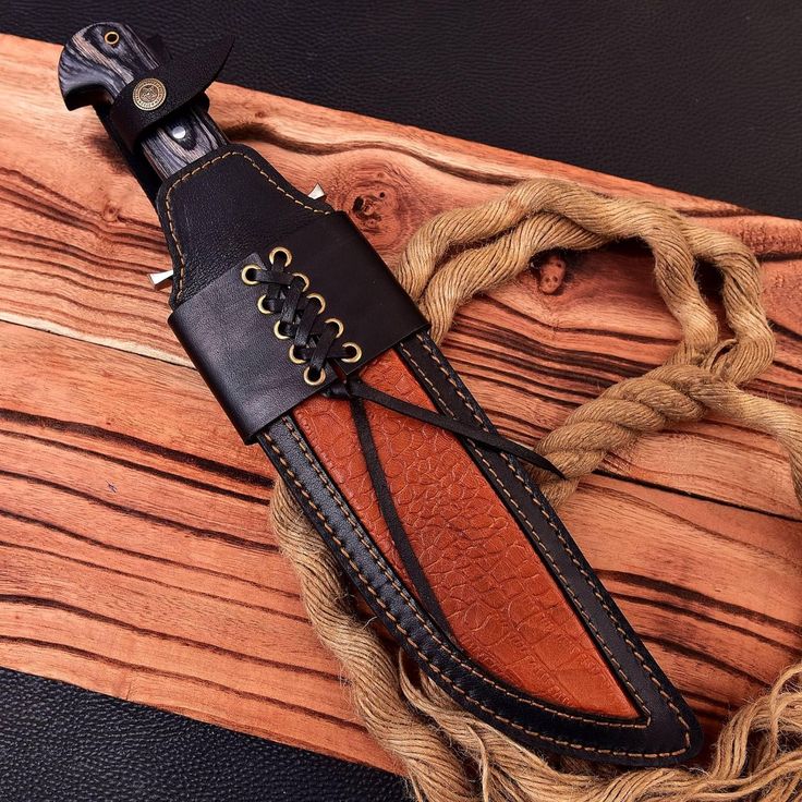 Wild Frontier: Hunting Bowie Knife with D2 Steel Blade, Exotic Wood Handle, Steel Guard, and Leather Sheath - Image 4