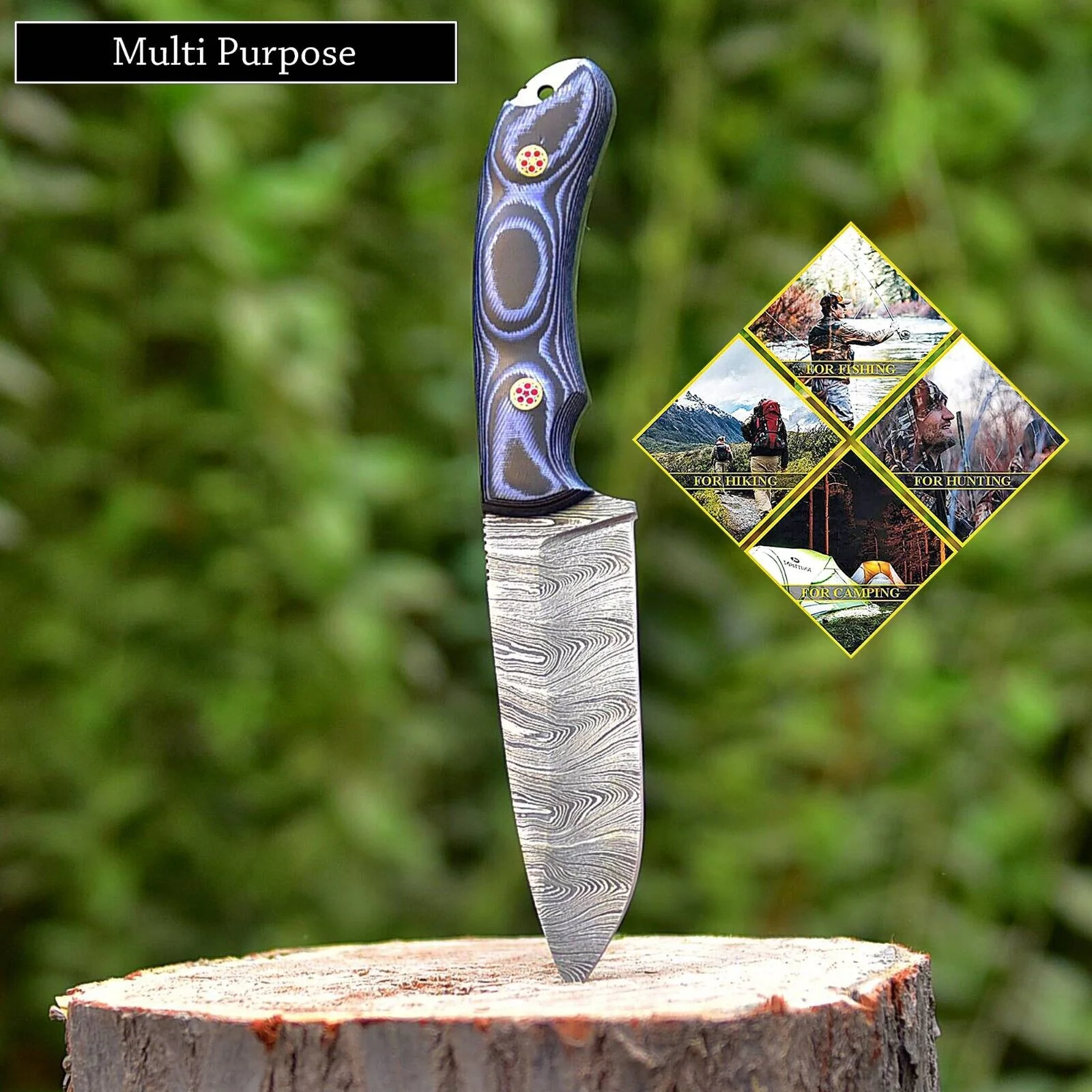 Wilderness Guardian: Hunting Knife with Twist Damascus Steel Blade, Micarta G10 Handle, and Leather Sheath - Image 3