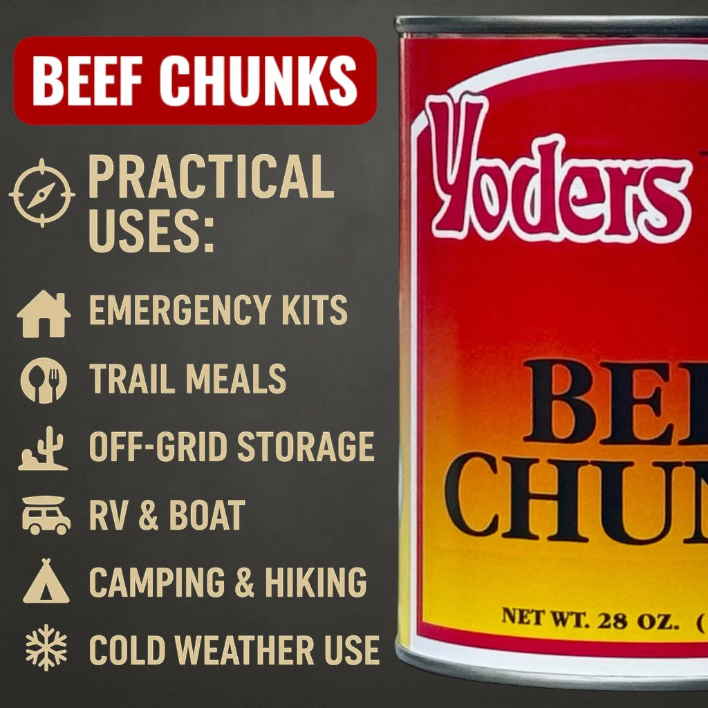 Yoder’s Canned Beef Chunks | 28 oz can | Real USA Beef | Fully Cooked | Shelf Stable Survival Food | 10+ Year Shelf Life | Ready to Eat | Ideal for Prepping, Storage & Camping - Image 7